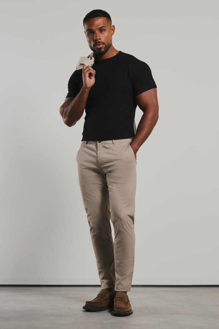 Athletic Fit Cotton Stretch Chino Pants in Stone