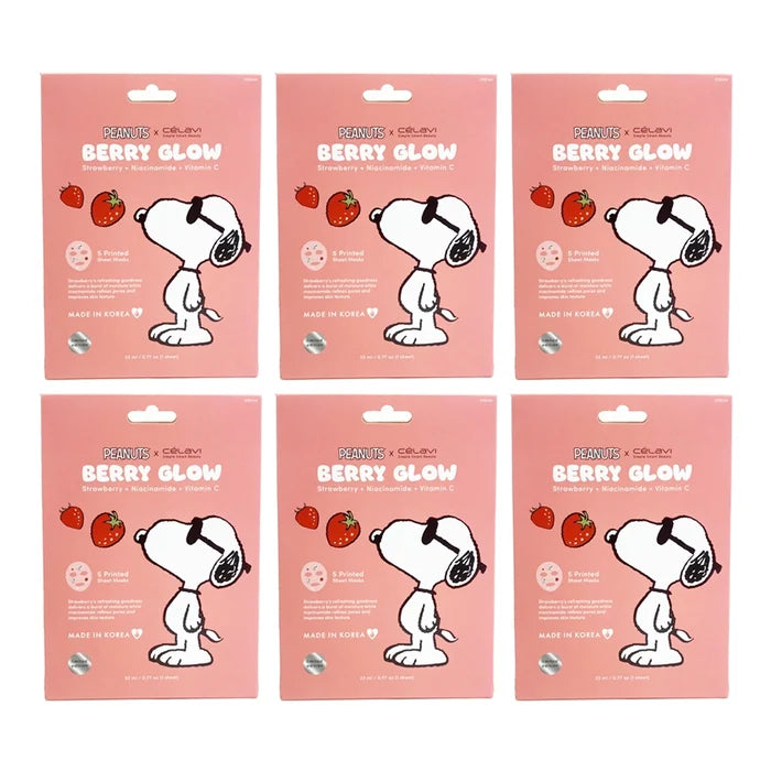 CELAVI - Peanuts Berry Glow Sheet Mask – Strawberry + Niacinamide + Vitamin C