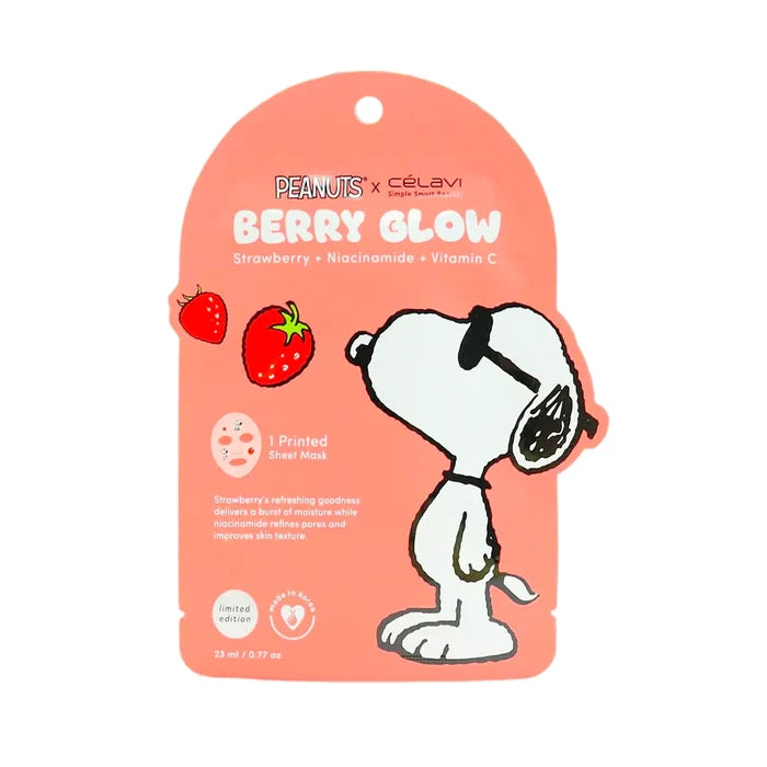 CELAVI - Peanuts Berry Glow Sheet Mask – Strawberry + Niacinamide + Vitamin C