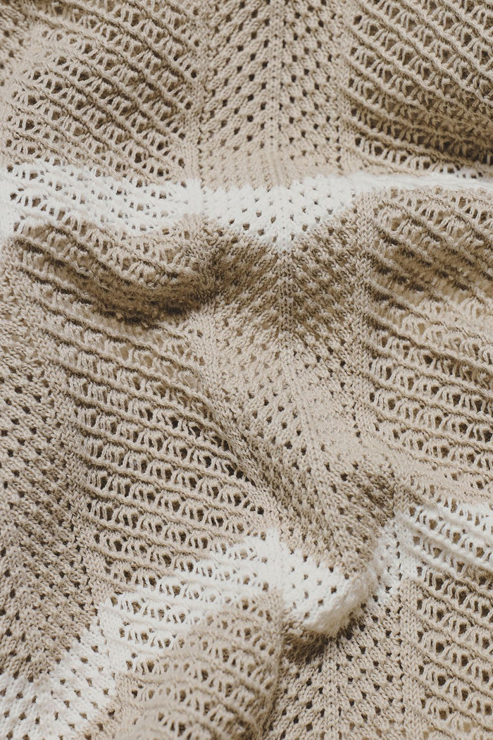 Chevron Textured Knitted Zip Neck Polo Shirt in Stone and Chalk - TAILORED ATHLETE - USA