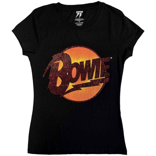 DAVID BOWIE - DIAMOND DOGS LOGO - Ladies T-Shirt Black (Embellished)