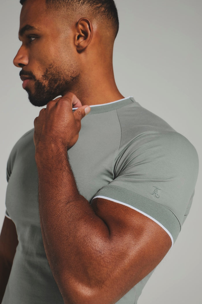 Fine Tipped T-Shirt in Sage with White Trim