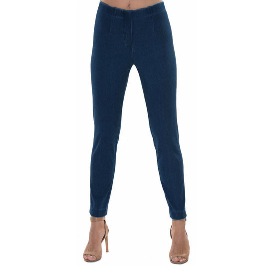 "Sasha" Pull-On Straight Leg Pant in Dark Blue Denim - SASH-DKBD