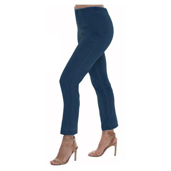 "Sasha" Pull-On Straight Leg Pant in Dark Blue Denim - SASH-DKBD