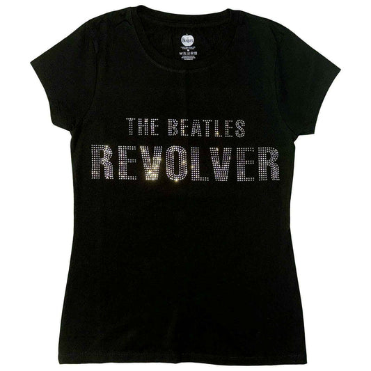 THE BEATLES - REVOLVER CRYSTALS - Ladies T-Shirt Black (Embellished)